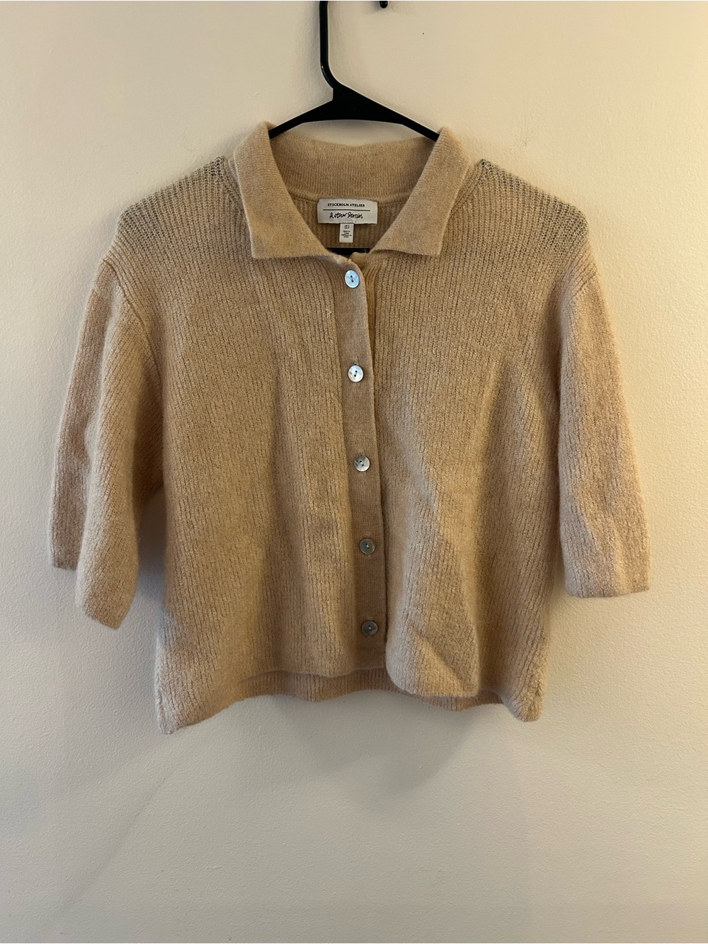 & Other Stories Beige Short-Sleeve Button Cardigan Sweater